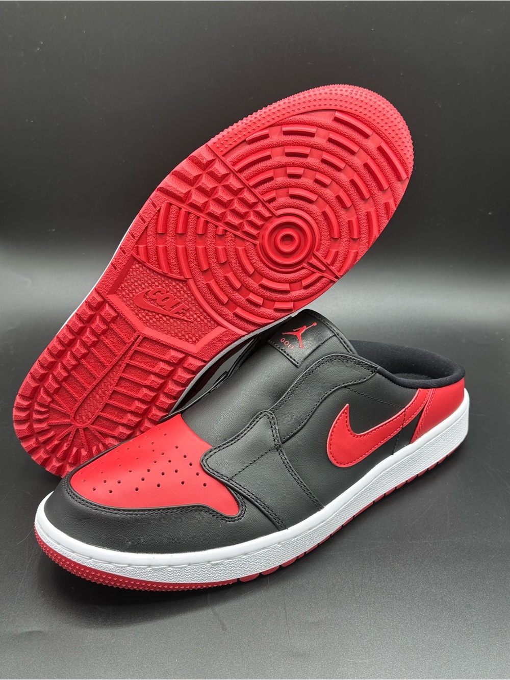 Nike Air Jordan 1 Mule Golf "Bred' Black Red White Shoes Men Sz 12.5 FJ1214-001